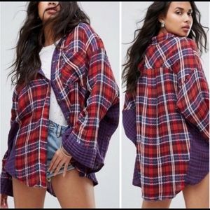 Free People Red and Purple Plaid Top